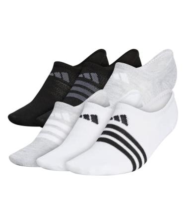 adidas womens Superlite Super No Show Socks (6-Pair), White/Cool Light Heather/Black, Medium