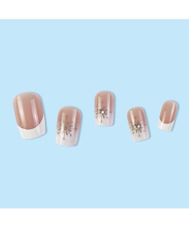 SINLOV Medium French Snowflake False Nails Nude Fake Nails Glossy Press on Nails Ballerina Acrylic Full Cover Fake Nails for Women and Girls - Buy Online on GoSupps.com