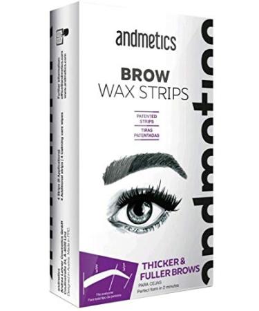VEGAN Andmetics Brow Wax Strips for Thicker & Fuller Brows - Eyebrows - Hair Removal with Aloe Vera  8 STRIPS + 4 CALMING WIPES - Patented Strips
