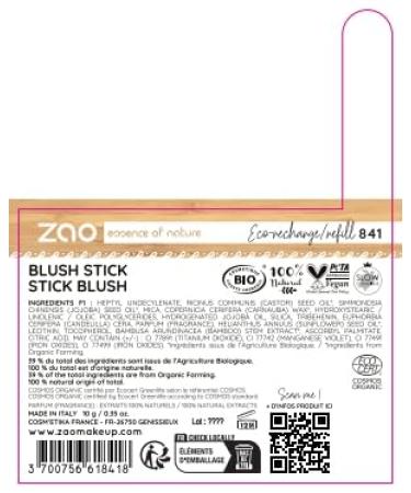ZAO Blush Stick Refill Pack - 841 Rosewood | Eco-Friendly Makeup for All Skin Types | Buy Internationally - Buy Online on GoSupps.com