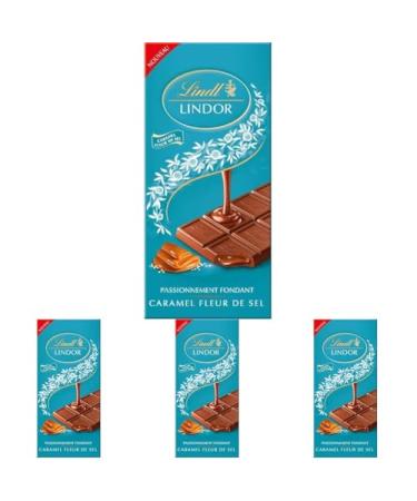 Lindt - Tablette LINDOR - Chocolat au Lait Caramel Fleur de Sel - C ur Fondant 150g (Lot de 4) Caramel 150g (Lot de 4)