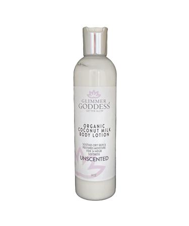 GLIMMER GODDESS Organic Body Lotion - Unscented Coconut Milk Moisturizes for Soft Silky Skin All Day 8 oz