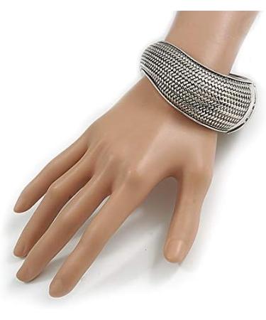 Avalaya Burn Silver Textured Bangle Hinged, Wavy Design - Buy Online on GoSupps.com