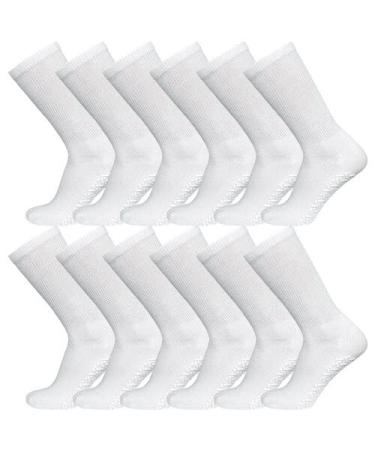 3-12 Pairs Women Non-Skid Diabetic Cotton Crew Circulatory Socks with Non Binding Top (9-11) 6 White