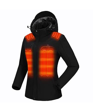 Venustas Women's Heated Jacket with Battery Pack 7.4V, Windproof Electric Insulated Coat with Detachable Hood Slim Fit Black Large