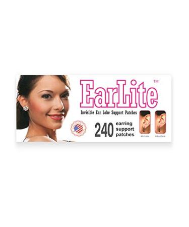 EarLite 240 (60 Ea X 4 Packs) Invisible Earring Ear Support Waterproof Patches in ZipLock Pouch - Made in USA