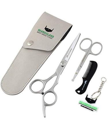 BEARDCLASS Beard Mustache Scissors Kit Set for Men (3 in 1) for Beard Care with Small Comb and Leather Pouch
