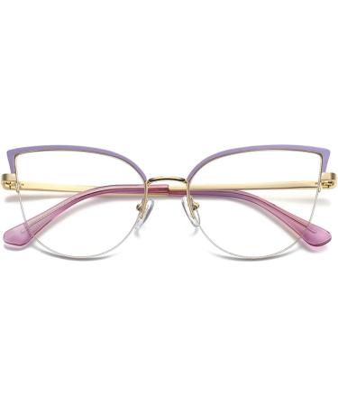 Buy Kachawoo Anti-Blue Light Glasses - Stylish Cat Eye Metal Frame for Women & Men | Prescription Ready - Gold & Purple - Buy Online on GoSupps.com