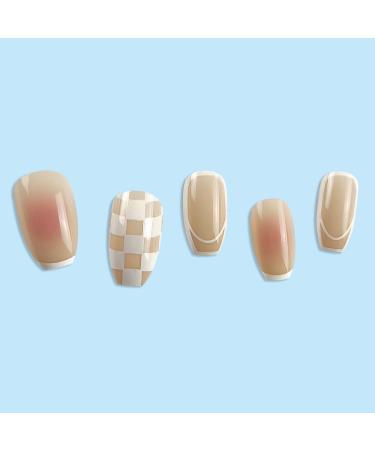 French Tip Press on Nails - Short Press On Nails with Nail Tips Checkerboard Pink False Nails press on nails Acrylic False Nails Cute Artificial Nails - Buy Online on GoSupps.com