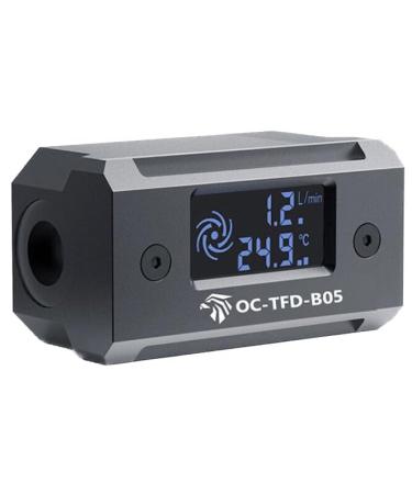G1/4 Inline Temp & Flow Rate Monitor for PC Water Cooling Loop Digital Real-time Coolant OLED Temperature Display Aluminum CPU Cooling Flow Thermometer/Flow Indicator Meter