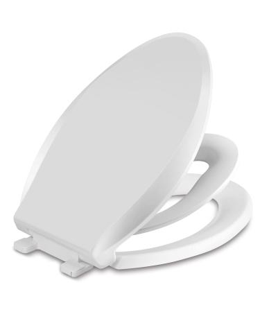 Toilet Seat with Toddler Seat Built in, Potty Training Toilet Seat for Kids, Magnetic Kids Toilet Seat, Slow Close, Thicken Plastic Easy to Clean, Removable and Never Loosen, White(18.5Elongated) White Elongated