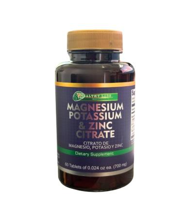 Magnesium Potassium & Zinc Citrate 60 Tablets Mineral Support Supplement for Daily Wellness Citrato de Magnesio Potasio y Zinc