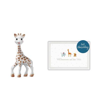 Vulli 616400 Sophie La Girafe (gift cardboard white) & BSB card for birth - birth card girls & young - nice card birthday with animal motif - congratulations card birth in 11 bundle with greeting card "small animals" single bed