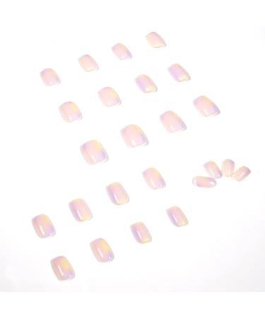 Buy 24PCS Glossy Short Rainbow French Fake Nails - Full Cover Square Nail Art for Women & Girls | Fast International Shipping - Buy Online on GoSupps.com