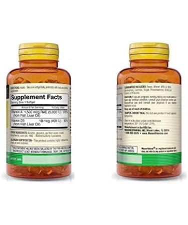 MASON NATURAL Vitamins A & D3 from Fish Liver Oil - 100 Softgels for Healthy Vision, Immune Health, and Muscle & Nerve Function - Buy Online on GoSupps.com