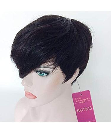 HOTKIS Short Human Hair Wigs for Black Women - Side Bangs Pixie Cut Short Hair Wig - Buy Online on GoSupps.com