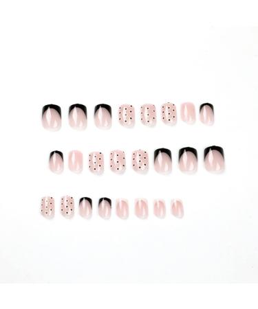 Justotry 24-Piece Black French Angular Press-On Nails with Floral Design | Short Square Fake Nails for Women | Classic Artificial Fingernails - Buy Online on GoSupps.com