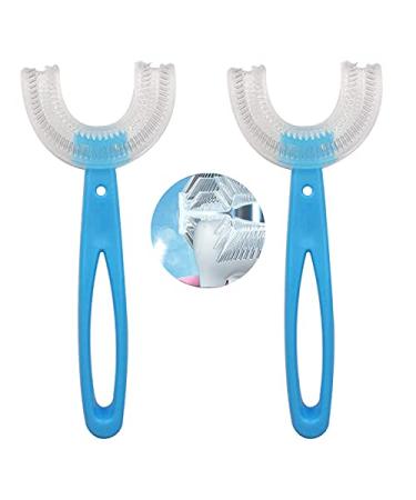 Tooth Brush 2Pack Kids Toothbrushes U-Shaped Toothbrush Head Clean Teeth in All Directions Toothbrush with Silicone Brush Head Massage Toothbrush with Comfortable Handle for Littles (Blue, for 7-12 Y) Blue for 7-12 Years Old