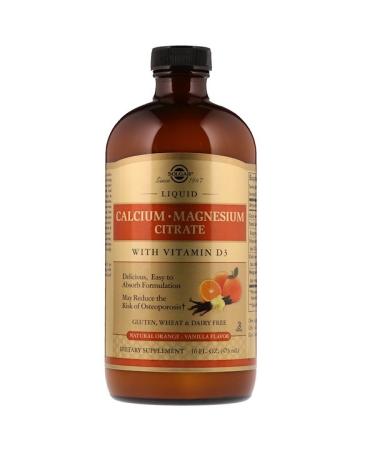 Solgar Liquid Calcium Magnesium Citrate with Vitamin D3 Natural Orange Vanilla 16 fl oz (473 ml)