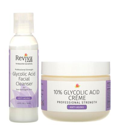 Reviva Labs Glycolic Duo 10% Glycolic Acid Creme & Glycolic Acid Facial Cleanser 2 Piece Bundle