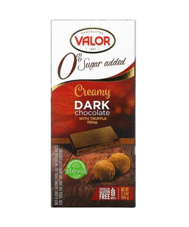 Valor Creamy Dark Chocolate With Creamy Truffle Filling 0% Sugar Added 3.5 oz (100 g)