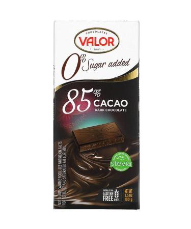 Valor Dark Chocolate 0% Sugar Added 85% Cacao 3.5 oz (100 g)