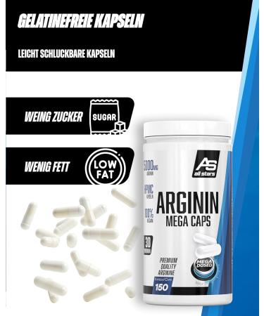 All Stars Arginine Mega Caps - 1395 mg Capsules | 150 Count - Boost Performance & Recovery | International Shipping - Buy Online on GoSupps.com