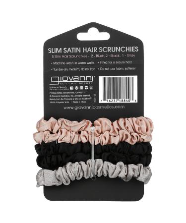 Giovanni Slim Satin Hair Scrunchies - Blush, Black & Gray - Set of 5 - Buy Online on GoSupps.com