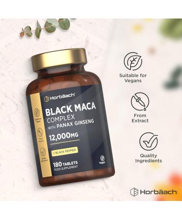 Maca Root Capsules 6000mg | High Strength | Black Maca Complex | with Black Maca Panax Ginseng Yellow Maca & Black Pepper | 180 Vegan Tablets | by Horbaach - Buy Online on GoSupps.com