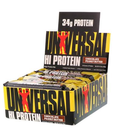 Universal Nutrition HiProtein Bar Chocolate Peanut Butter 16 Bars 3 oz (85 g) Each
