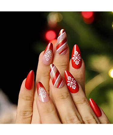 Vatocu Christmas False Nails - Short Red Press on Nails with Snowflakes, Elk, and Snowman Design - 24pcs Set for Women and Girls - Buy Online on GoSupps.com
