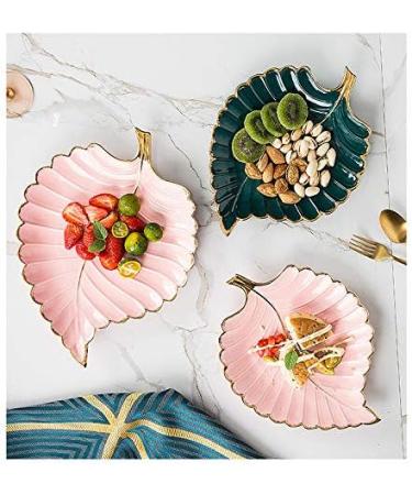Fruit Dish Gold Plating Ceramic Plate Set Fashion Maple Leaf Design Jewelry Tray Tableware Accessories Dim Sum Fruit Plate Kitchen Dining Dish Pink L - Buy Online on GoSupps.com