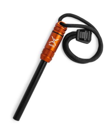 Exotac fireROD Ferrocerium Firestarter with Replaceable 5/16 in. Diameter Waterproof Ferro Rod Striker and Tinder Capsule Compartment with Included quickLIGHT Tabs, Works with Most Bushcrafting Knives Blaze Orange