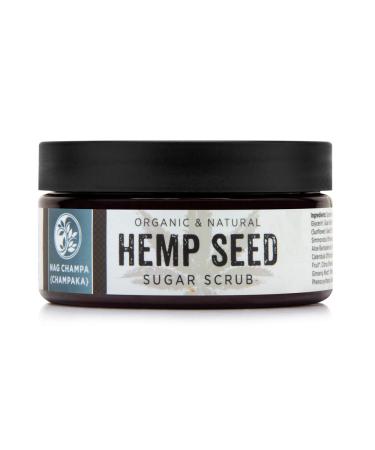 MIKA NATURALS Organic Hemp Seed Sugar Scrub (Nag Champa Champaka) Face and Body Exfoliator Hydrates Smooths and Purifies 8 oz.
