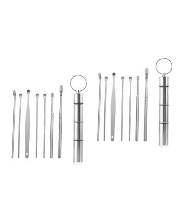 Healeved Ear Cleaning Tool 2 Sets Ear Picking Spoon Set of 7 to Rotate Stainless Steel Spring Silver Ear Picking Tool Scraper Tool Silverx2pcs 10X1.5CMx2pcs