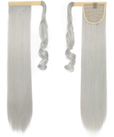 SILK-CO 26 Silver Grey Wrap Around Pony Tail Hair Extension - 26 Straight Synthetic Hairpiece for Women - Buy Online on GoSupps.com