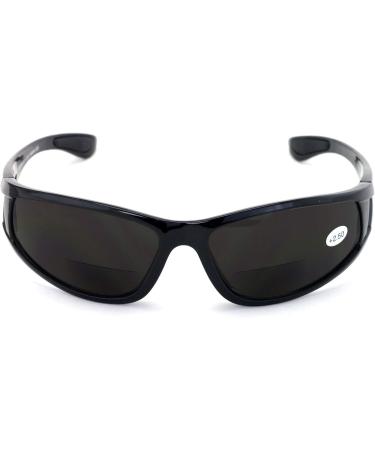V.W.E. Bi-focal Tinted Readers - Nearly Invisible Wrap Around Sunglasses for Men | Outdoor Black 2.0x Reading Glasses - Shop Internationally - Buy Online on GoSupps.com