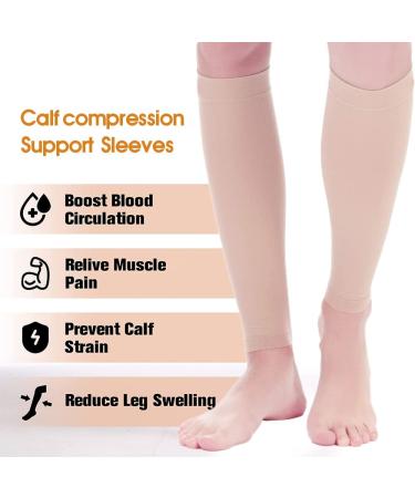 Buy Calf Compression Sleeve 20-30mmHg | Flight Support Socks for Men & Women | Relief for Shin Splints Swelling & Varicose Veins | Large Beige - Buy Online on GoSupps.com