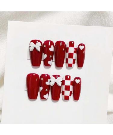 Christmas American Independence Day Flag Wearing Armor Christmas False Nail Wine Red Sweet Cool False Nail Beauty Patch(Color:Bow 2 Size:XS)