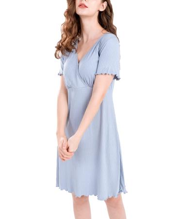 yuny Women s Maternity Nightdress Breastfeeding Nightgown Nursing Nightwear Nightshirt Stylish women s pajamas Blue 3XL