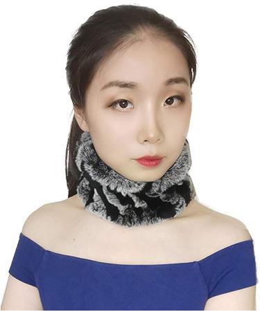 Yu He Rabbit Fur Headband - Winter Knit Neck Warmer for Women - Black Frost Fur Scarf Muffler - Buy Online on GoSupps.com