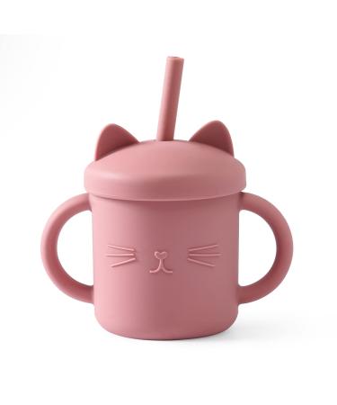 let's make Silicone Sippy Cup Baby Cat Training Cup with Straw for Infant & Toddler No Spill Trainer Cups with Two Hands Easy to Clean Pink Silicone Cup