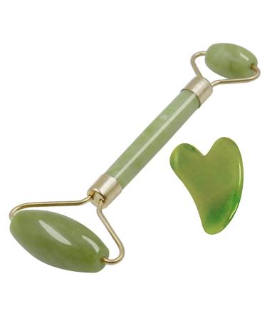 Sha Set - Green Jade Roller for Face - Face Roller Skin Care Muscle Relaxing for Keeping Youthful Skin Tone Decrease Puffiness Improve Skin Elasticity Hondony