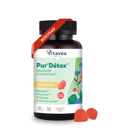 VITAVEA BIEN-ETRE Wellness - Pur'Detox Gummies - Triple Action: Detox Drainage and Elimination - Cherry Tail Chicory Burdock and Artichoke - Global Detox Action - 30 Gummies - Cherry Flavor