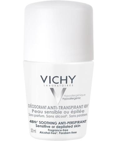 Vichy 48H Antiperspirant Deodorant Roll-on Fragrance-Free & Alcohol-Free Hypoallergenic For Sensitive or Hairless Skin Pack of 2 - Buy Online on GoSupps.com