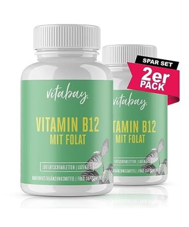 Vitabay vitamin B12 500 g of loop tablets High -dosed with folate - 360 vegan tablets (2 Set) - Vitamin B12 folic acid Vitamin methylcobalamine vitamin B12 high doses vitamin B 12 vitamin 360 pieces (1 Pack)