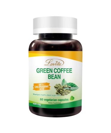Lovita Green Coffee Bean Extract 1600 mg Equivalent, High Potent Green Coffee Extract with 50% Chlorogenic Acid for Natural Antioxidant & Size Reduction, Vegan Friendly, 60 Veggie Capsules 60 Count (Pack of 1)