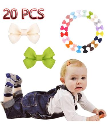 20 Pcs Baby Girls Hair Clips - Mini Bows Grosgrain Ribbon Hair Pins for Toddlers - Buy Online on GoSupps.com