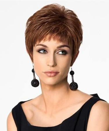 Brown Auburn Pixie Cut Wig for White Women - Natural Layered Synthetic Hair with Bangs - Buy Online on GoSupps.com