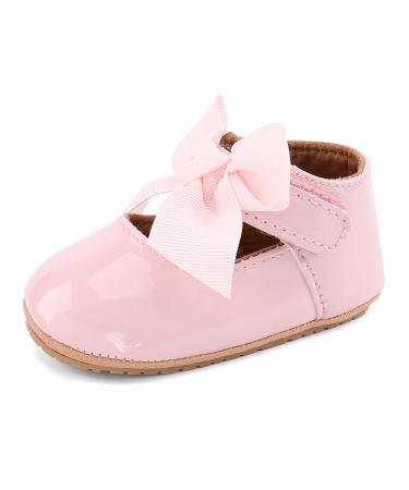 LACOFIA Baby Girls Anti-Slip First Walking Shoes Infant Bowknot Mary Jane Princess Party Shoes Prewalkers 6-12 Months G Pink